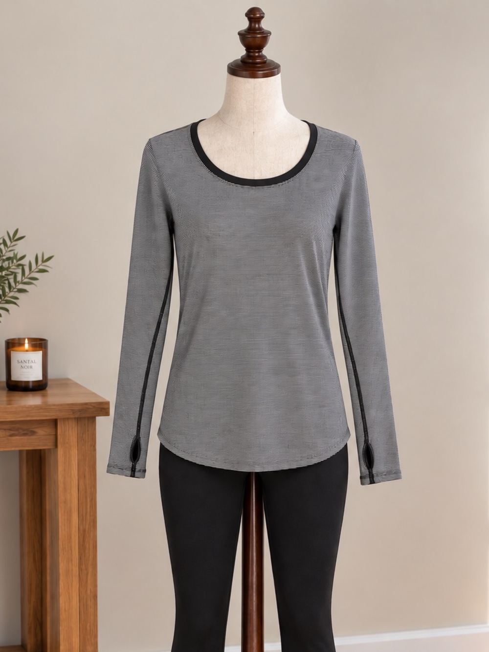 Lululemon Micro Stripe Long Sleeve Top Black Grey Yoga Running Y2K Athleisure
